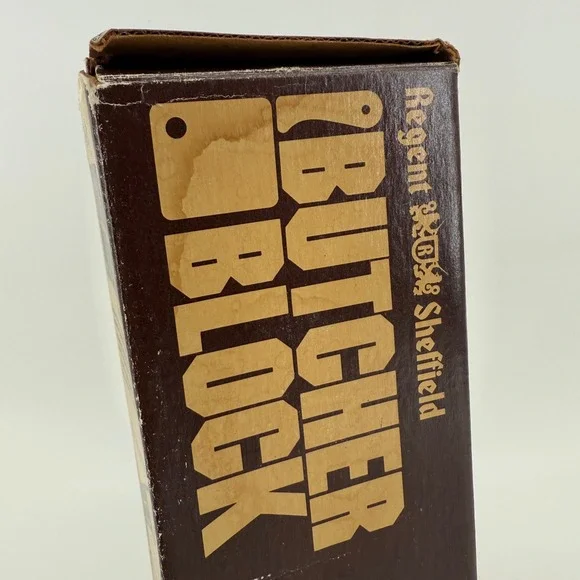 Vintage Regent Sheffield Butcher Block 9-pc Steak Knife Set w/ Wooden Holder NOS - Picture 3 of 9